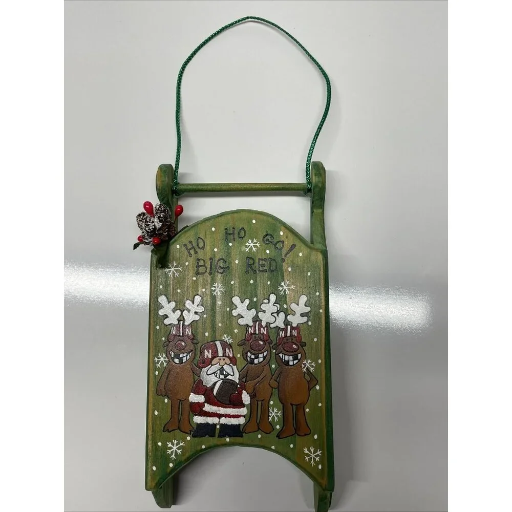 Christmas Football Wall Hanging Big Red Santa Sleigh Reindeer Green Hand Painted